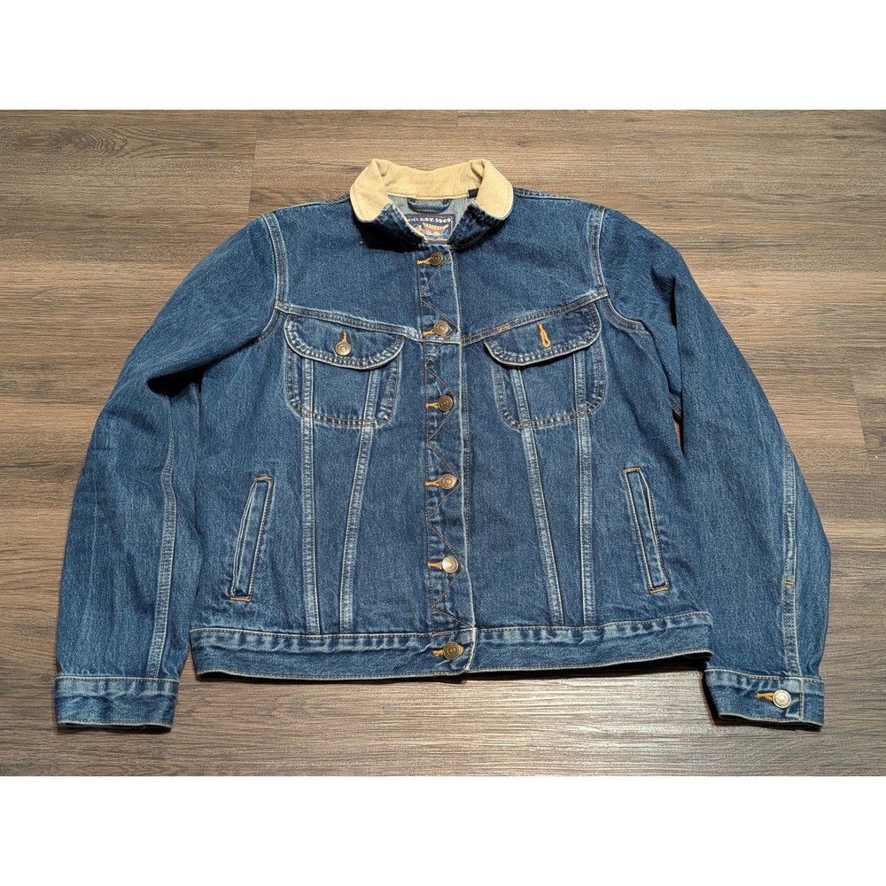 Gap Blue Denim Trucker Jacket Mens Large Corduroy‎ Collar Medium Wash Cotton L